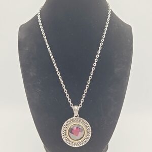 Ziena Silver Tone Purple Faceted Crystal Pendant Necklace